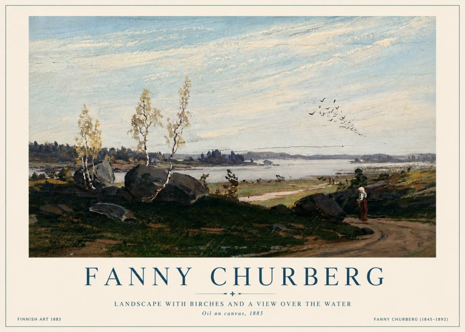 Fanny Churberg Landscape with Birches and a View over the Water No6 - Poster