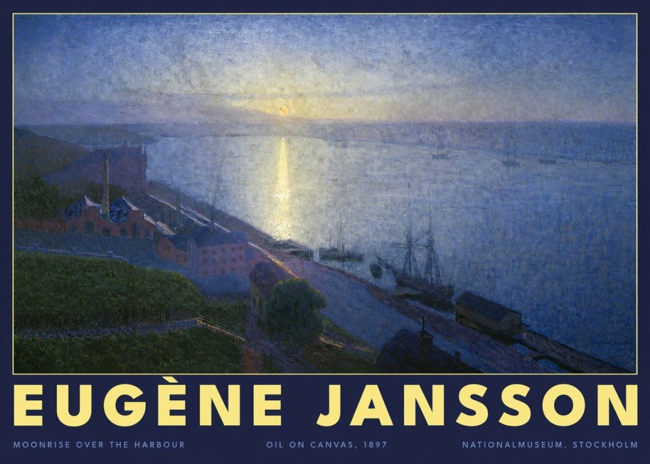 Eugène Jansson Moonrise over the Harbour No2 - Poster