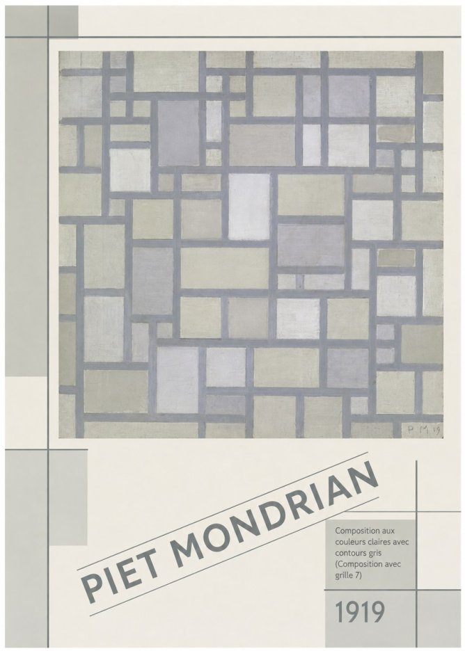 Piet Mondrian Composition Aux Couleurs Claires Avec Contours Gris (Composition Avec Grille 7) No5 - Poster