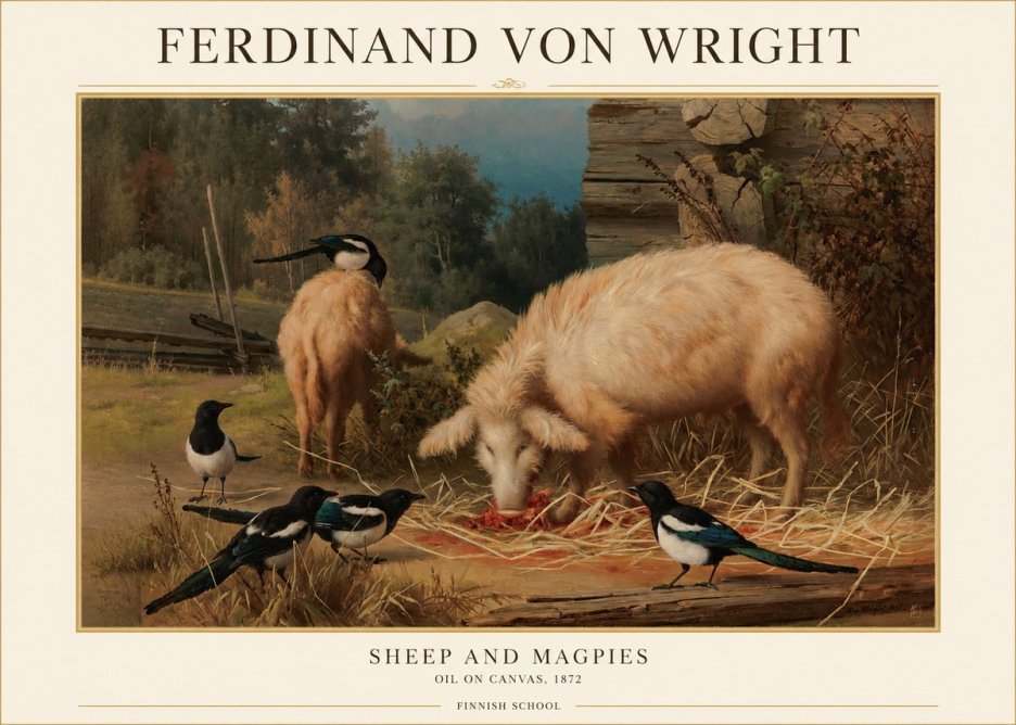 Ferdinand von Wright Sheep and Magpies No1 - Poster