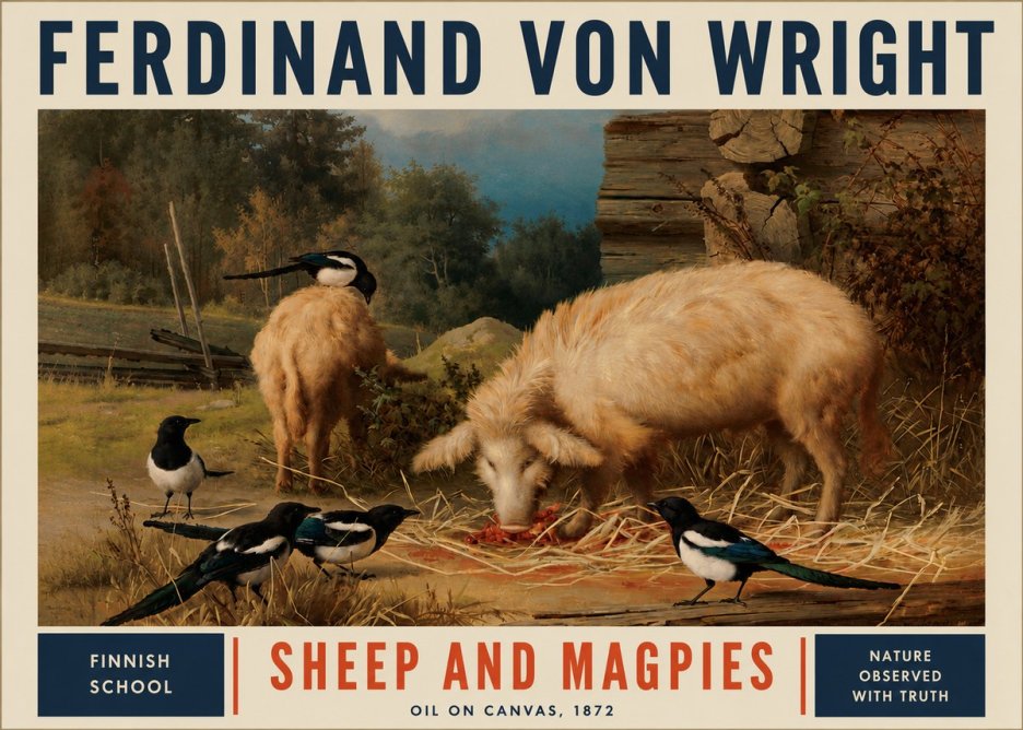 Ferdinand von Wright Sheep and Magpies No4 - Poster