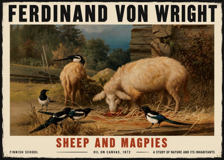 Ferdinand von Wright Sheep and Magpies No6 - Poster