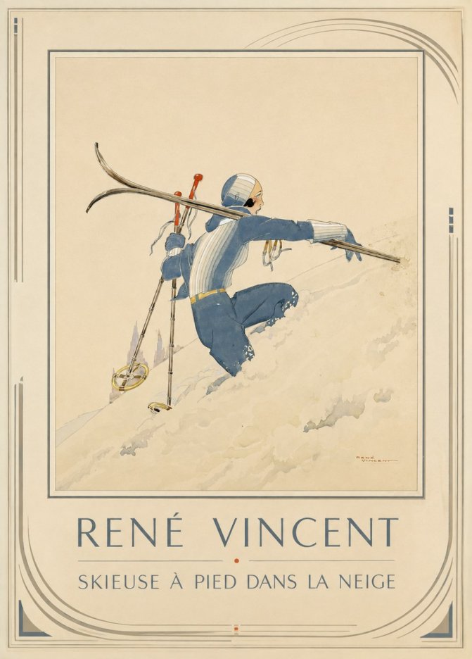 René Vincent Skieuse À Pied Dans La Neige No1 - Poster