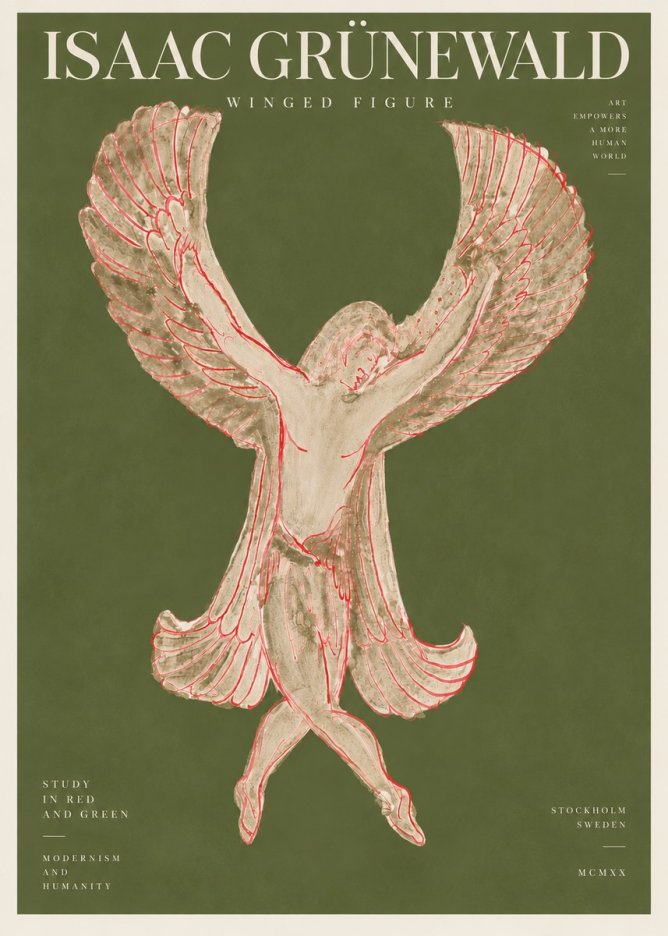 Isaac Grünewald Winged Figure Study in Red and Green No3 - Poster