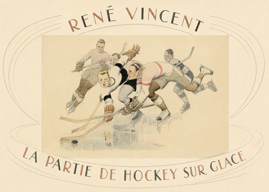 René Vincent La Partie De Hockey Sur Glace No4 - Poster