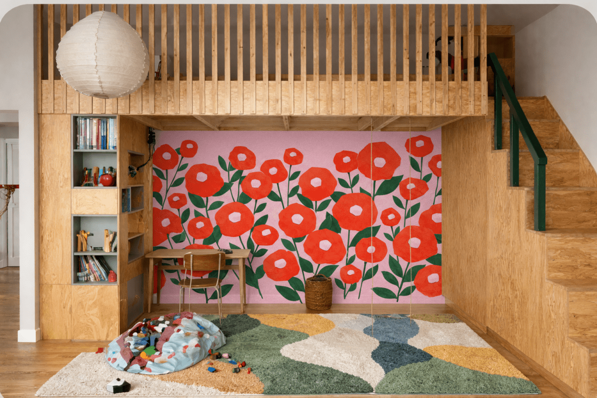 Crimson Flora Mural
