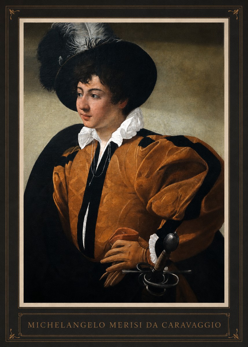 Michelangelo Merisi da Caravaggio Young Man with a Plumed Hat No1 - Poster