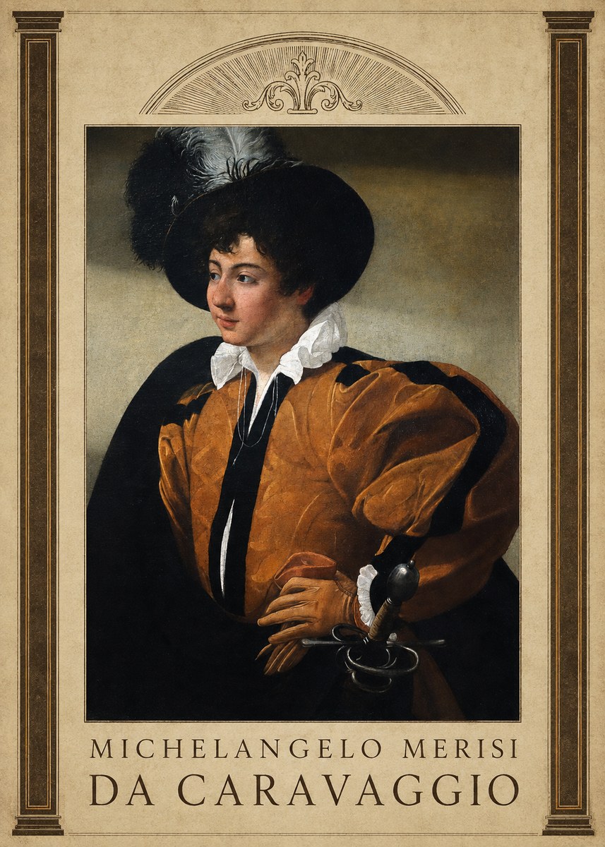 Michelangelo Merisi da Caravaggio Young Man with a Plumed Hat No5 - Poster