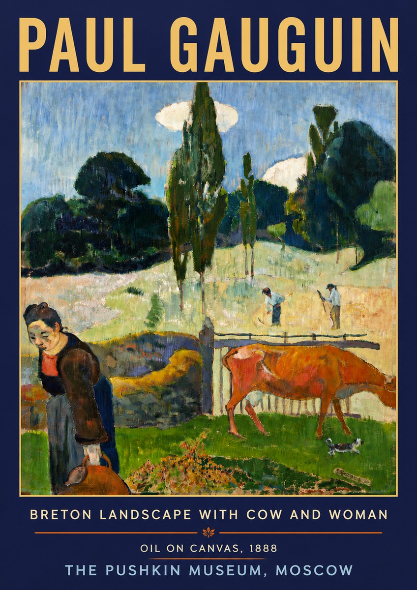 Paul Gauguin Breton Landscape with Cow and Woman No5 - Poster