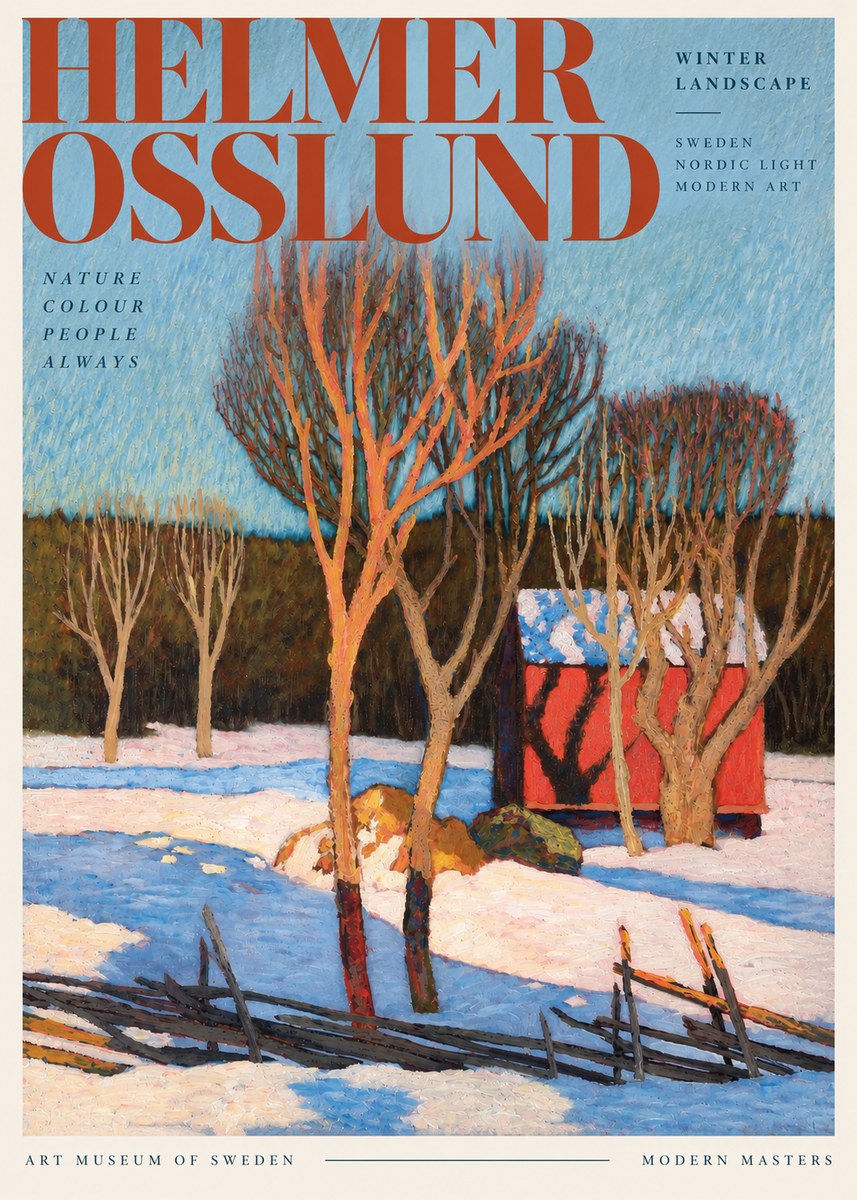 Helmer Osslund Winter Landscape with Red Barn No3 - Poster