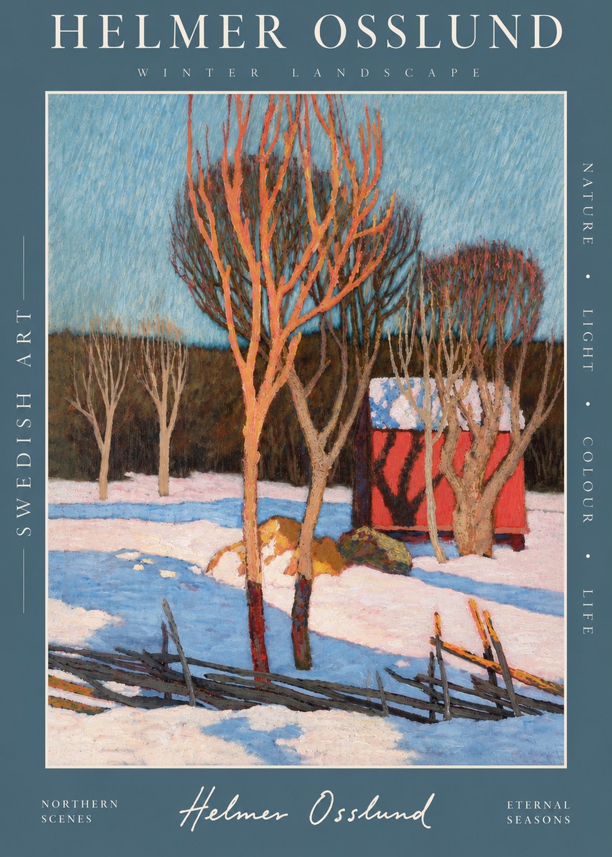 Helmer Osslund Winter Landscape with Red Barn No4 - Poster