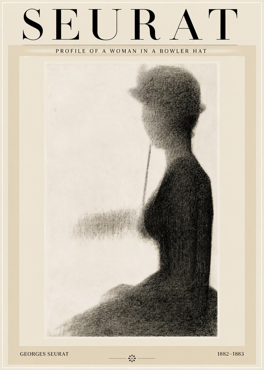 Seurat Profile of a Woman in a Bowler Hat No2 - Poster