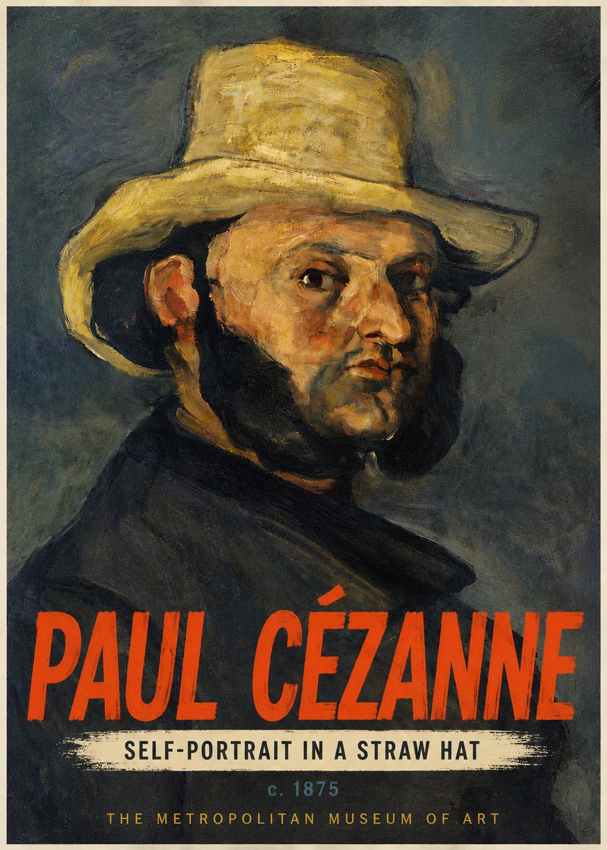 Paul Cézanne Self-portrait in a Straw Hat No4 - Poster