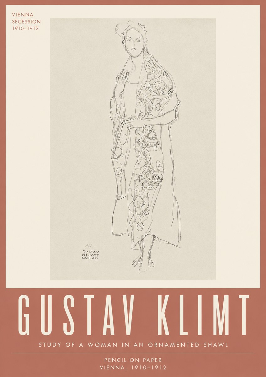 Klimt Study of a Woman in an Ornamented Shawl No4 - Poster