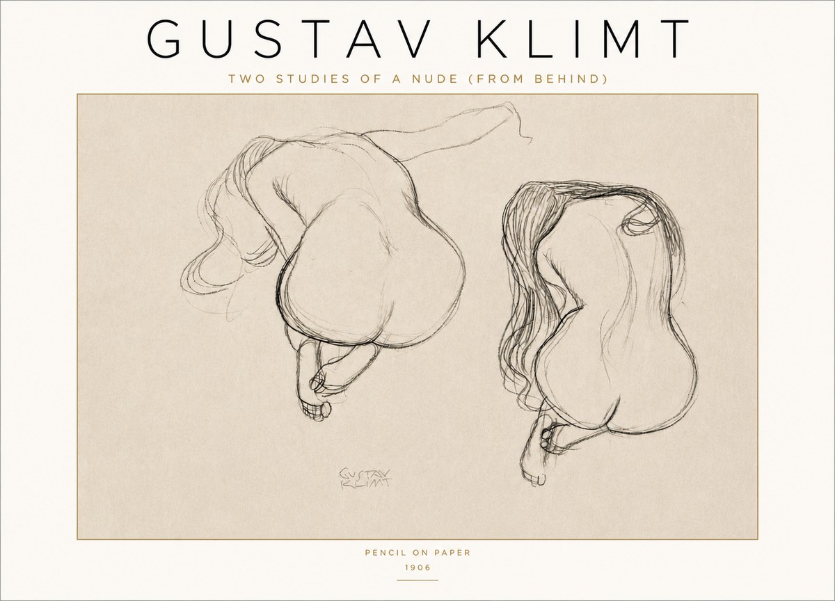 Klimt Two Studies of a Nude (from Behind) No4 - Poster