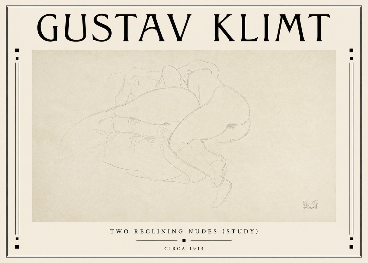 Klimt Two Reclining Nudes (Study) No3 - Poster