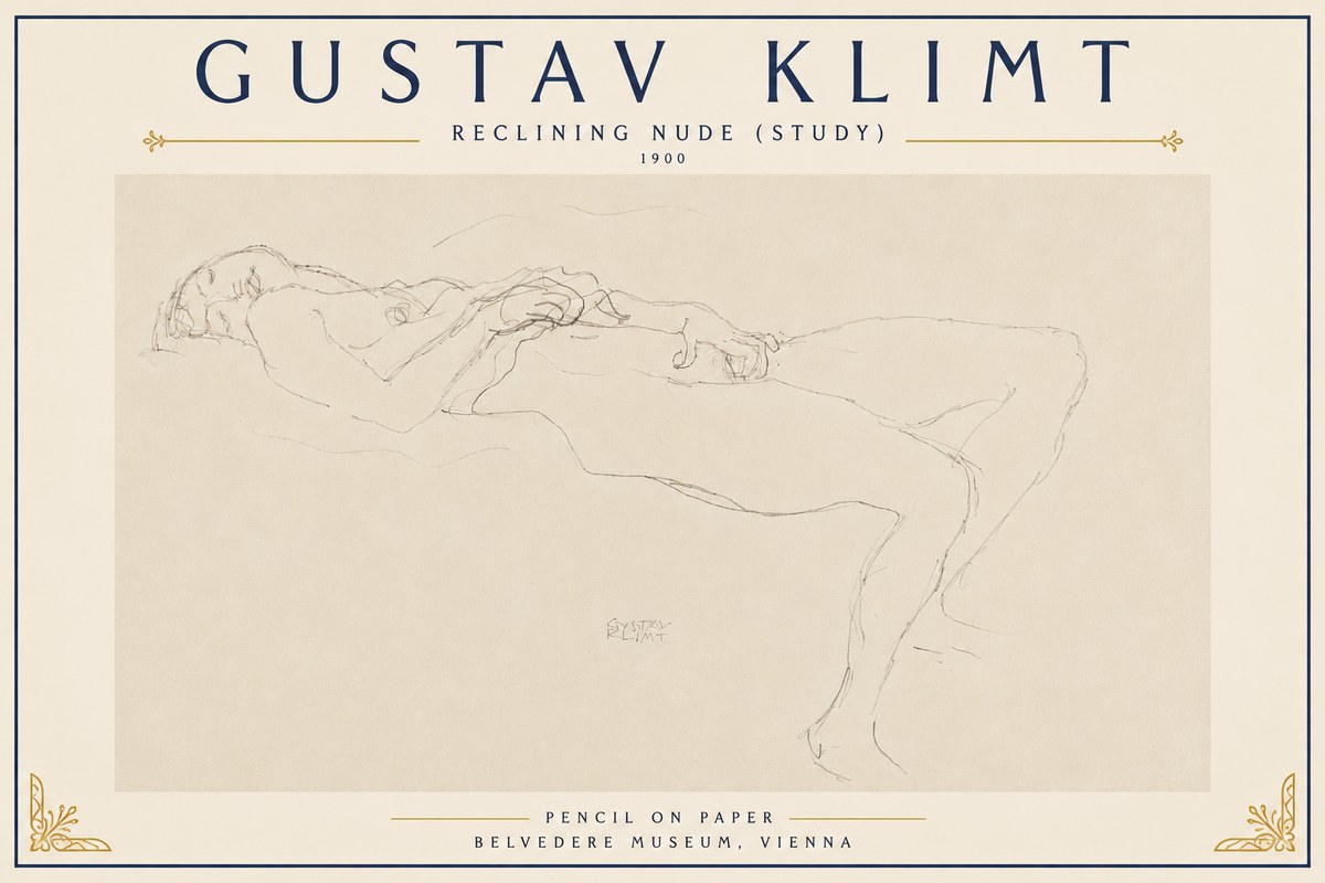 Klimt Reclining Nude (Study) No6 - Poster
