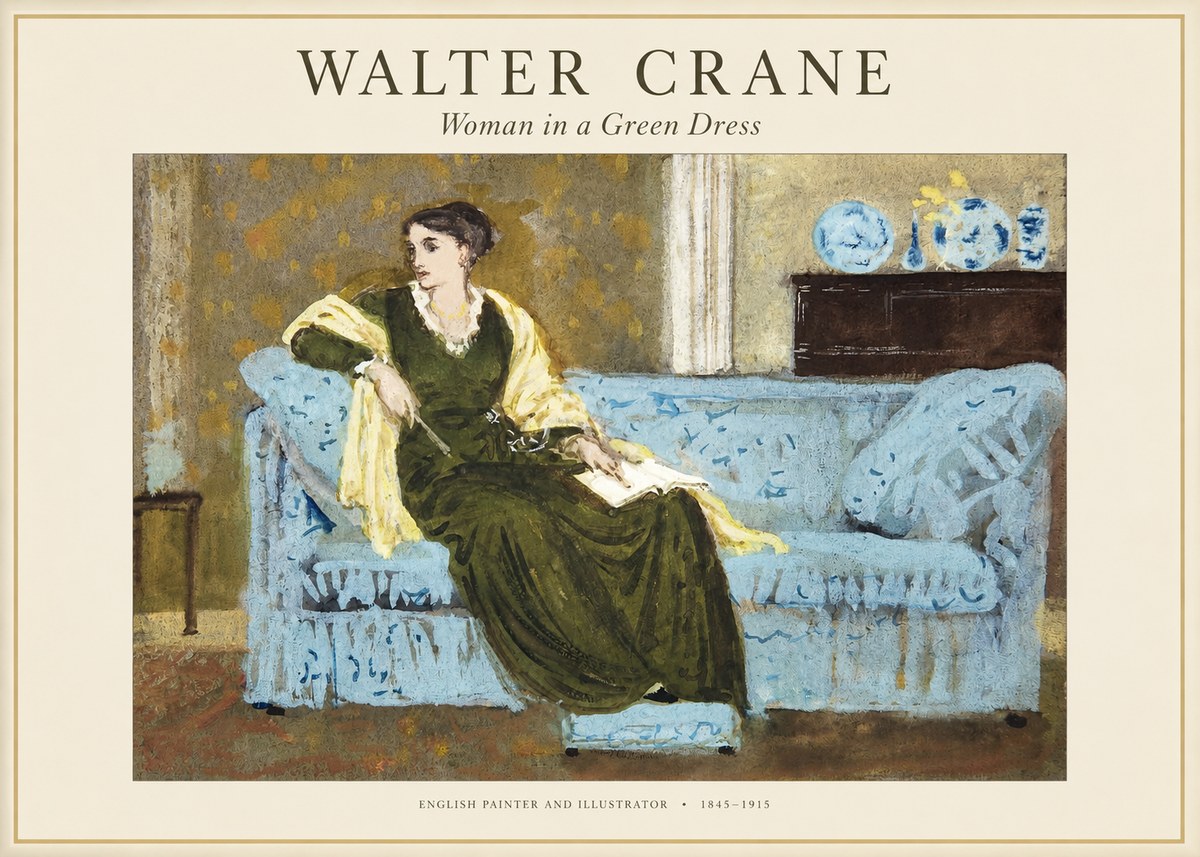Walter Crane Woman in a Green Dress No1 - Poster