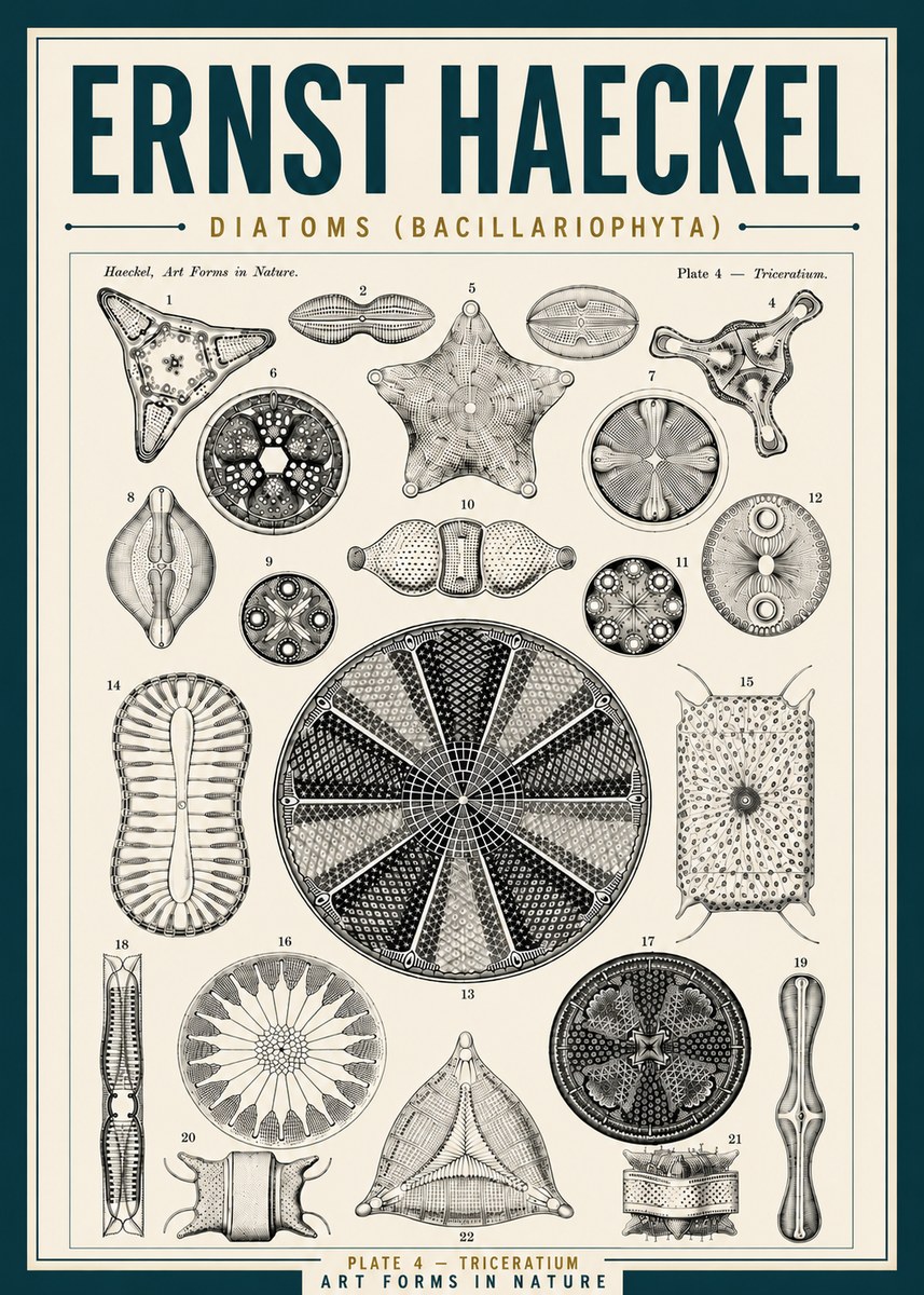 Ernst Haeckel Diatoms (Bacillariophyta) Plate 4 – Triceratium No5 - Poster
