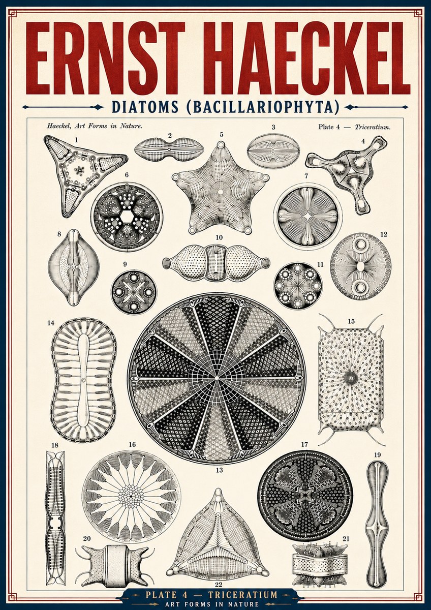 Ernst Haeckel Diatoms (Bacillariophyta) Plate 4 – Triceratium No6 - Poster