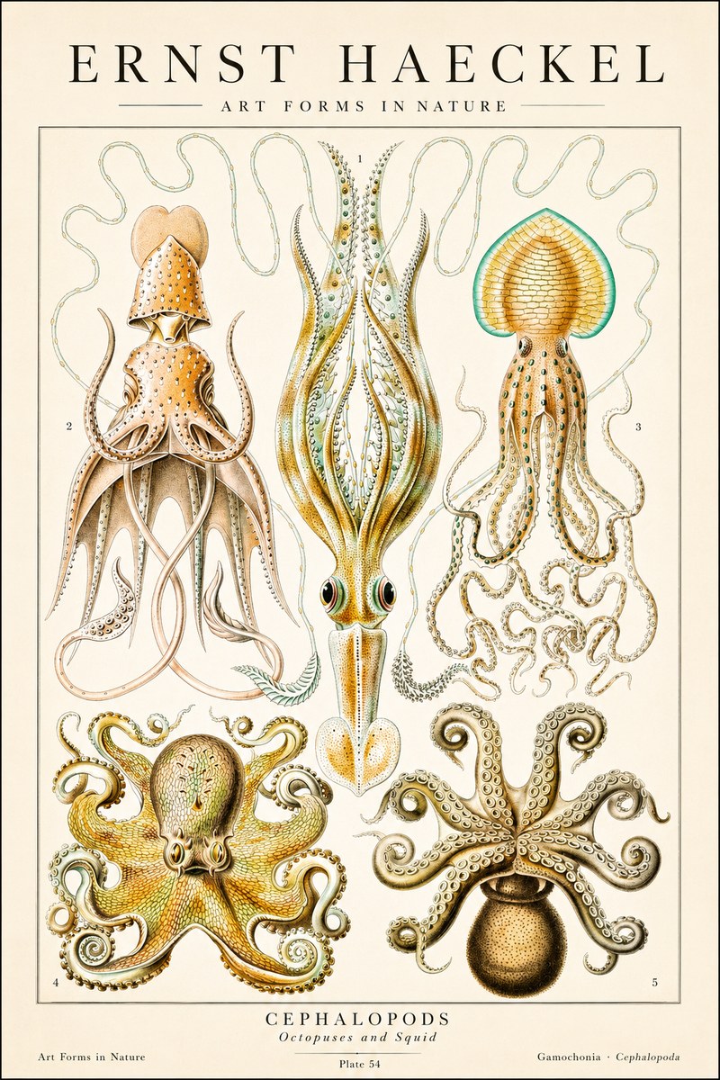 Ernst Haeckel Cephalopods Octopuses and Squid No1 - Poster