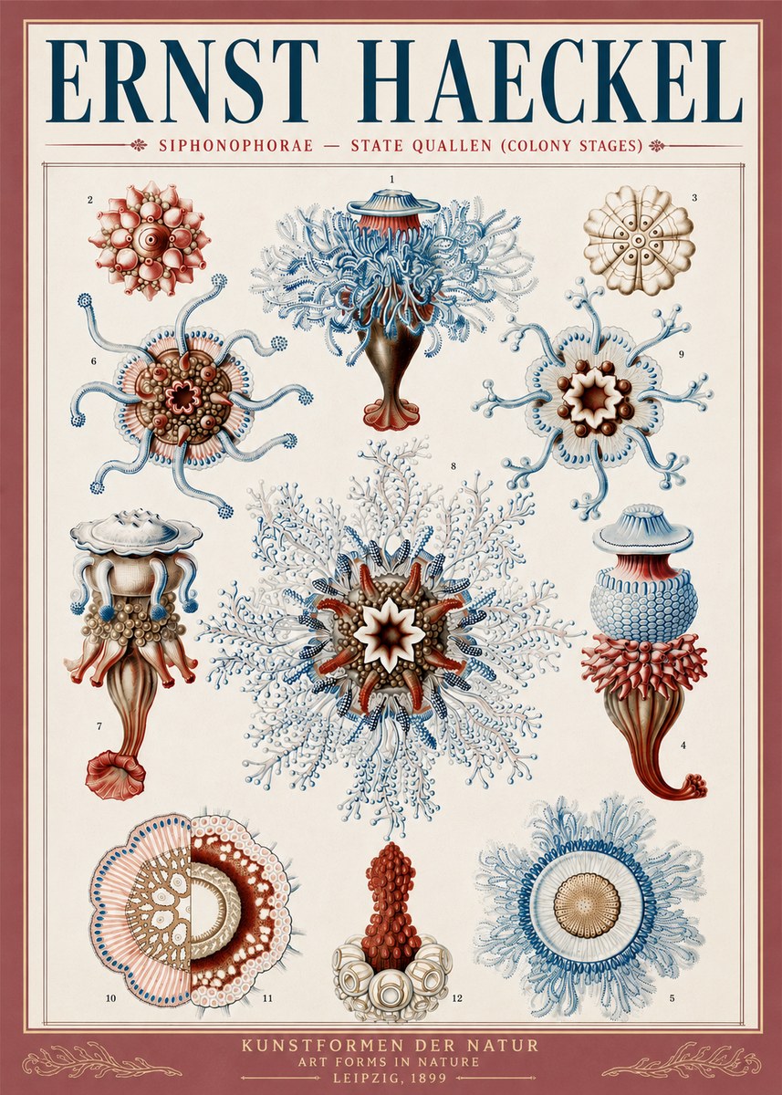 Ernst Haeckel Siphonophorae - State Quallen (Colony Stages) No5 - Poster