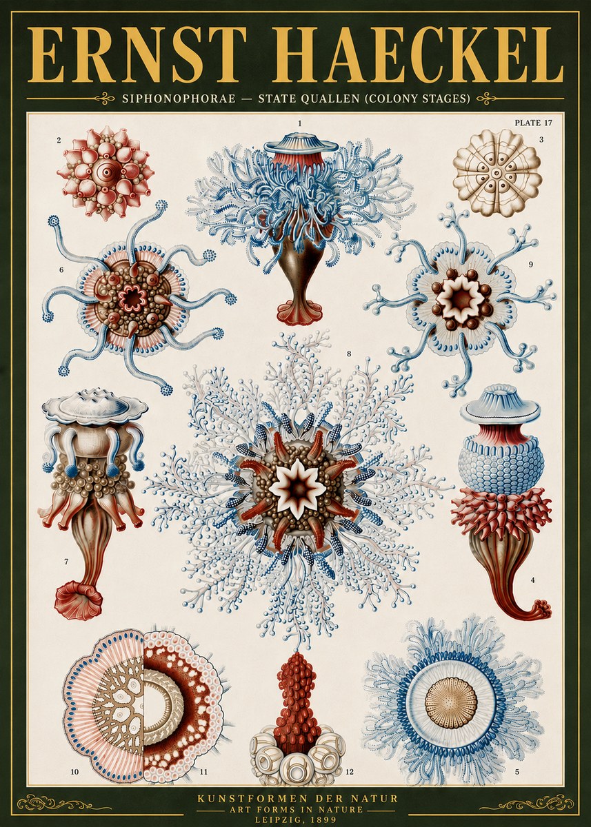 Ernst Haeckel Siphonophorae - State Quallen (Colony Stages) No6 - Poster