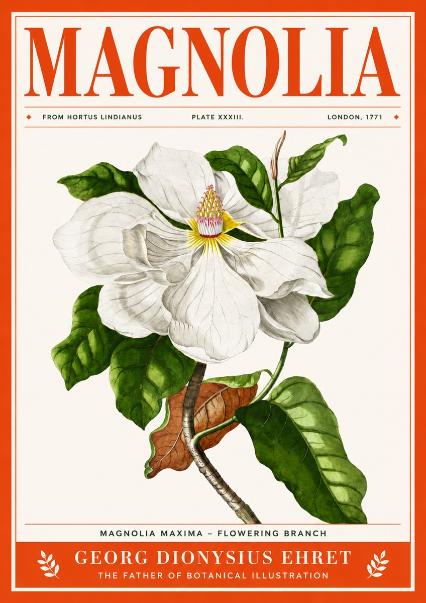 Georg Dionysius Ehret Magnolia Maxima - Flowering Branch No4 - Poster