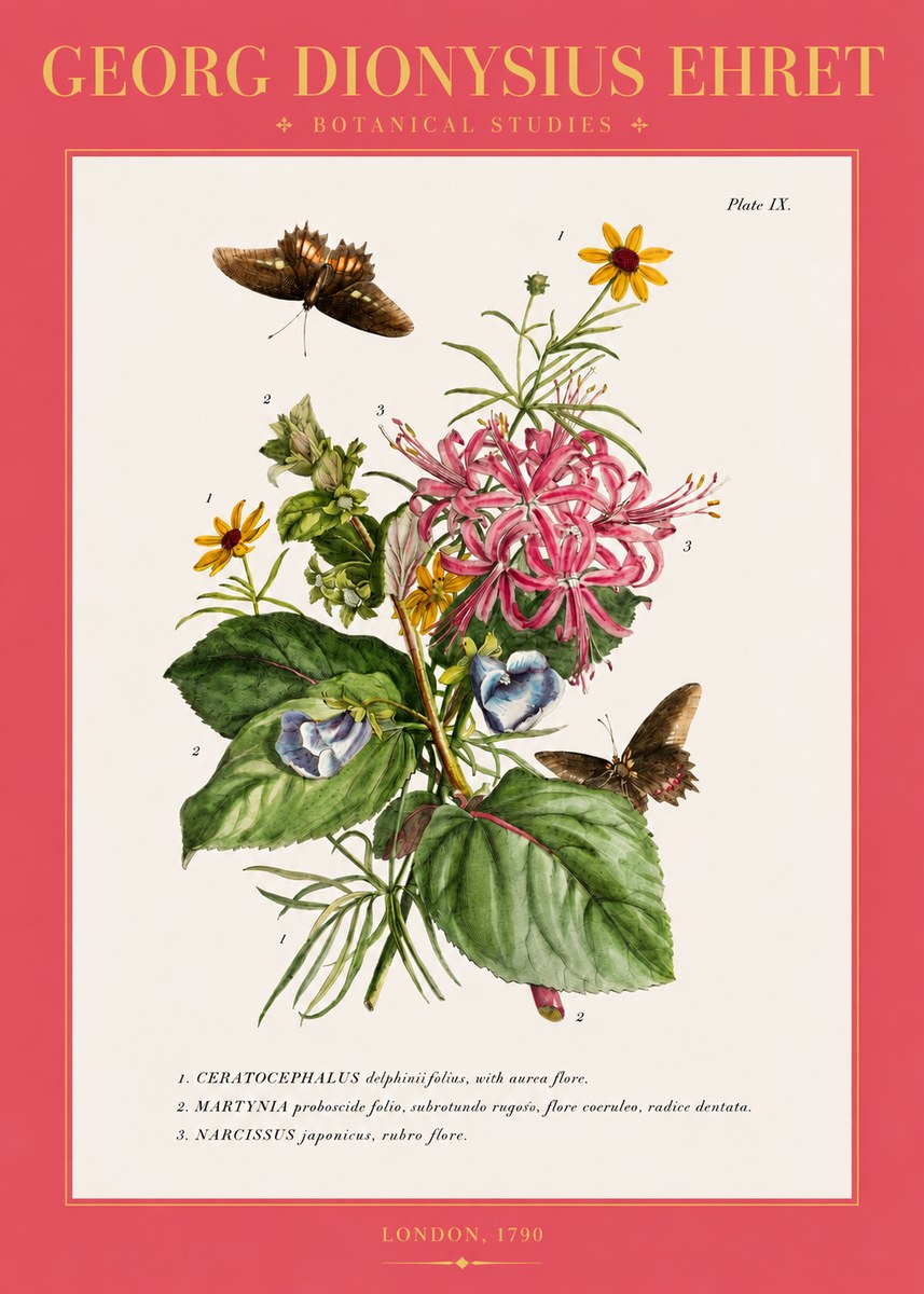 Georg Dionysius Ehret Botanical Studies - Plate Ix No2 - Poster