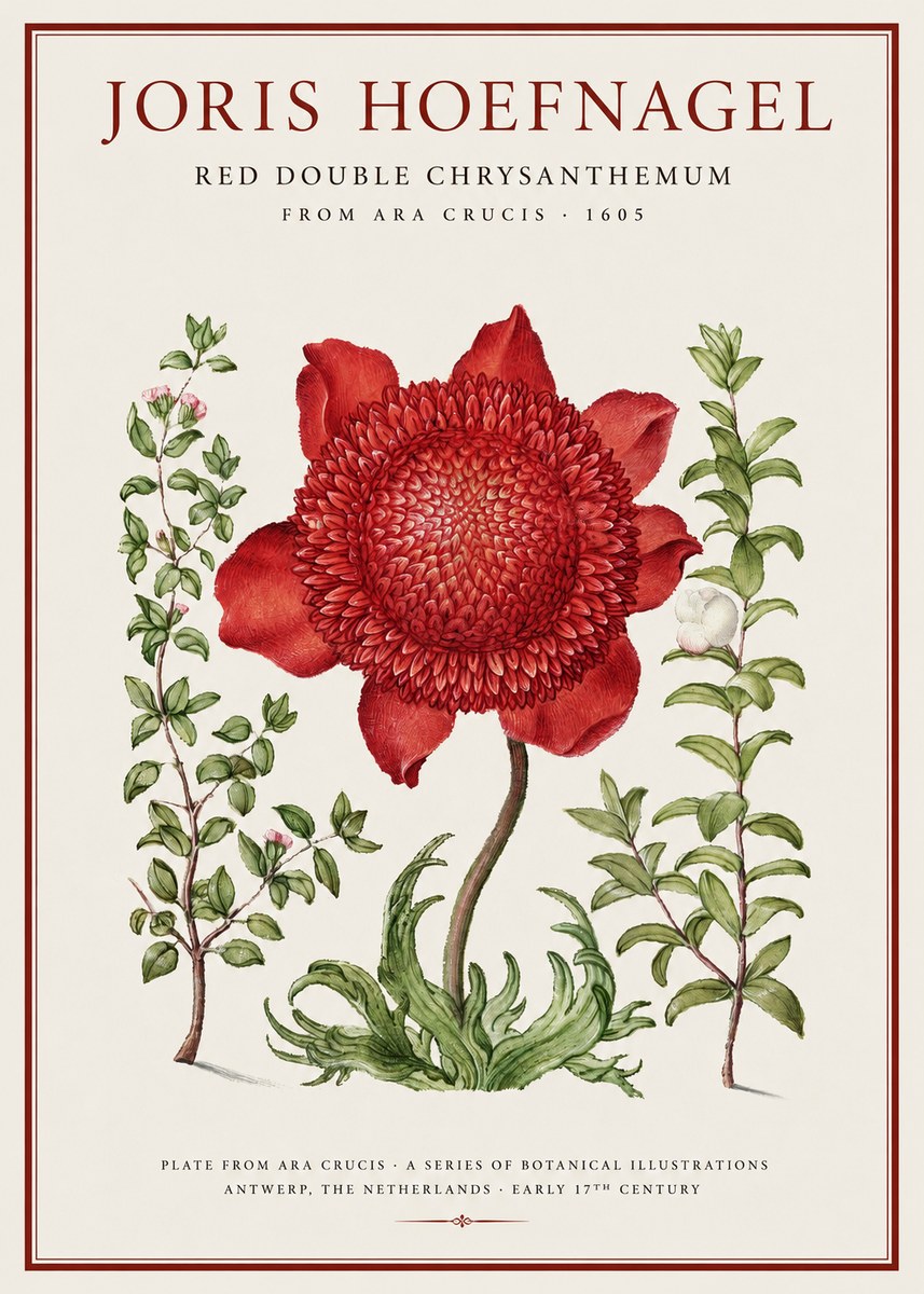 Joris Hoefnagel Red Double Chrysanthemum No1 - Poster