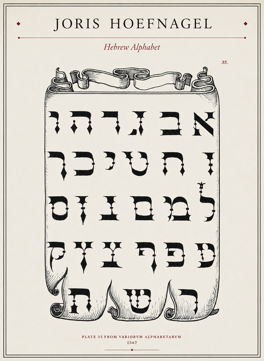 Joris Hoefnagel Hebrew Alphabet No1 - Poster