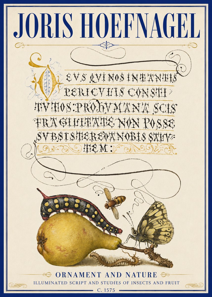 Joris Hoefnagel Ornament and Nature - Illuminated Script and Studies of Insects and Fruit No5 - Poster