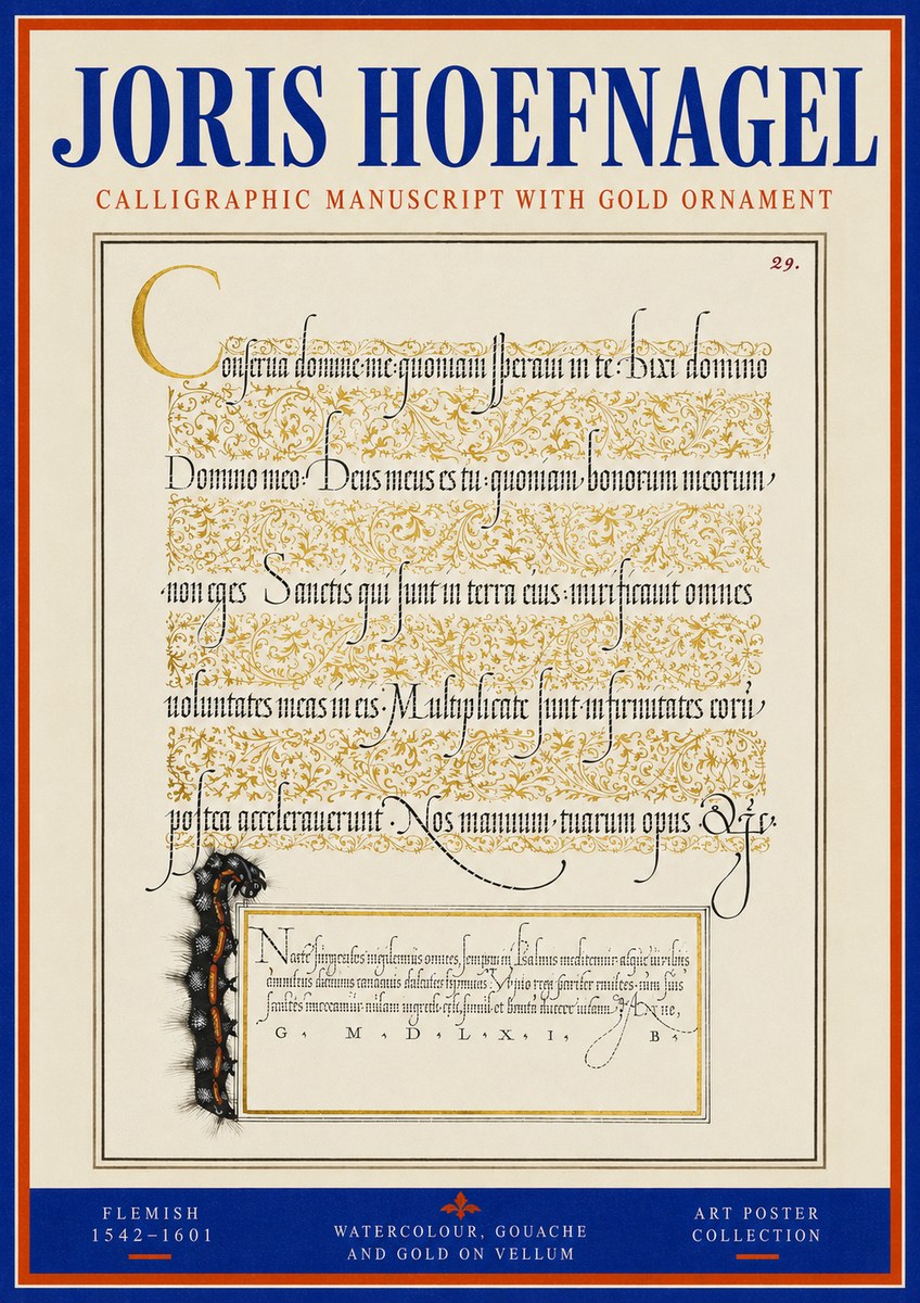Joris Hoefnagel Calligraphic Manuscript with Gold Ornament No3 - Poster
