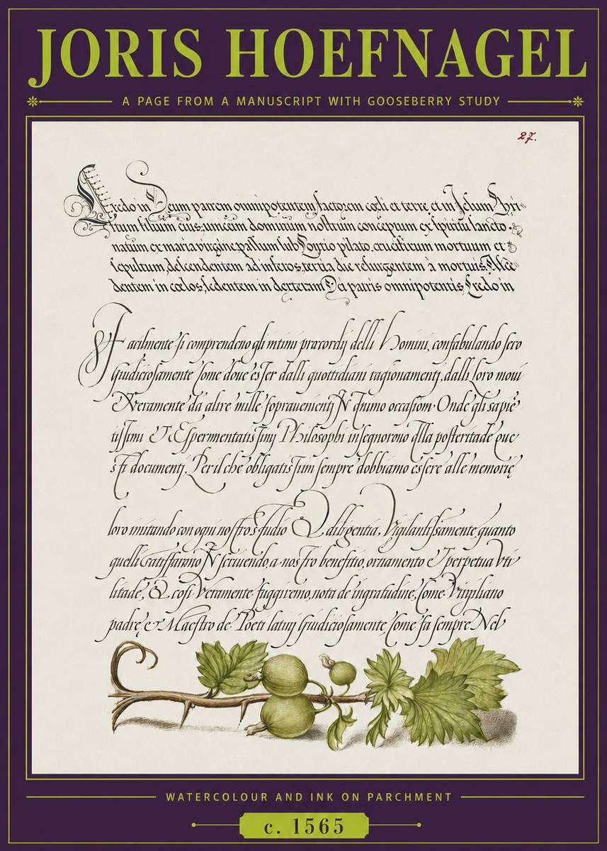 Joris Hoefnagel A Page from a Manuscript with Gooseberry Study No3 - Poster
