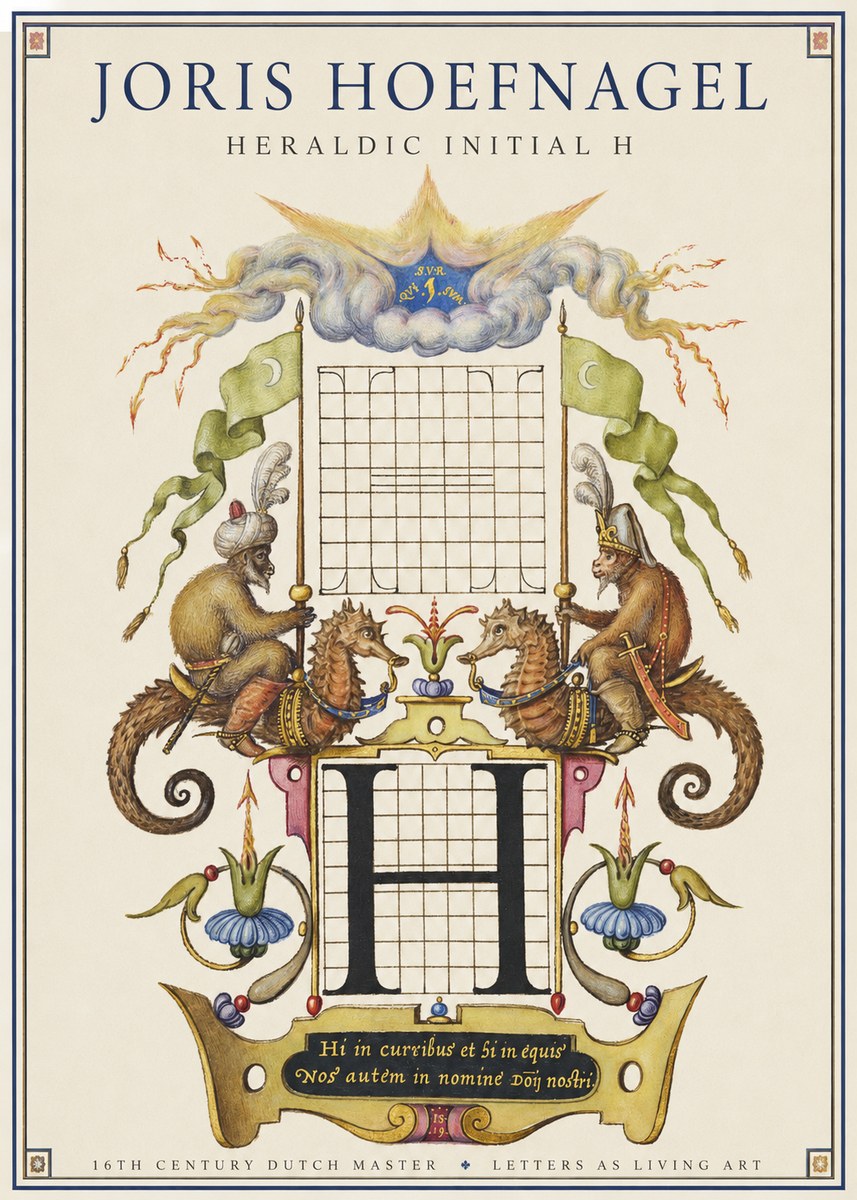 Joris Hoefnagel Heraldic Initial H No1 - Poster