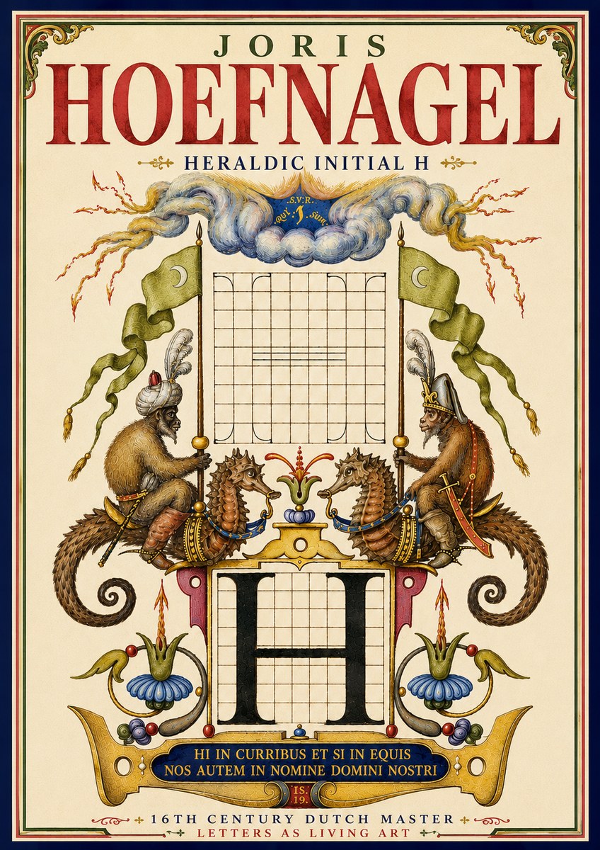 Joris Hoefnagel Heraldic Initial H No5 - Poster