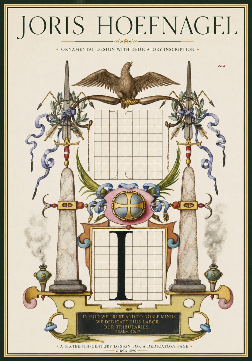 Joris Hoefnagel Ornamental Design with Dedicatory Inscription No1 - Poster