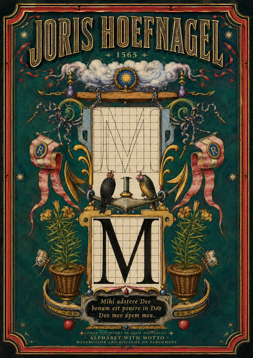 Joris Hoefnagel Alphabet with Motto • M • No3 - Poster