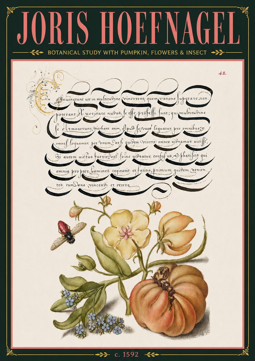 Joris Hoefnagel Botanical Study with Pumpkin, Flowers & Insect No6 - Poster