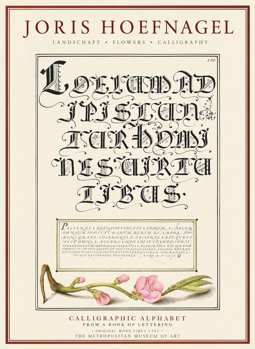 Joris Hoefnagel Calligraphic Alphabet from a Book of Lettering No1 - Poster