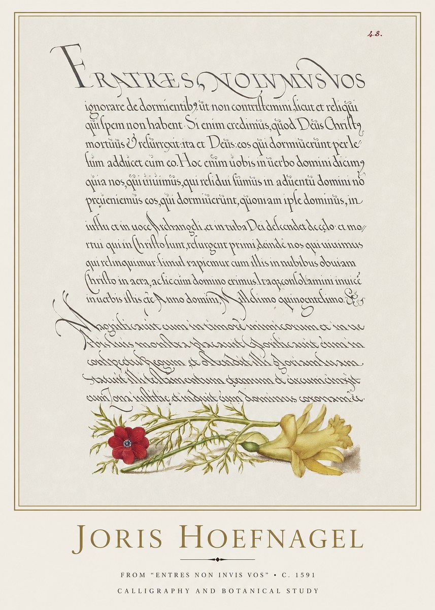 Joris Hoefnagel Calligraphy and Botanical Study I No2 - Poster