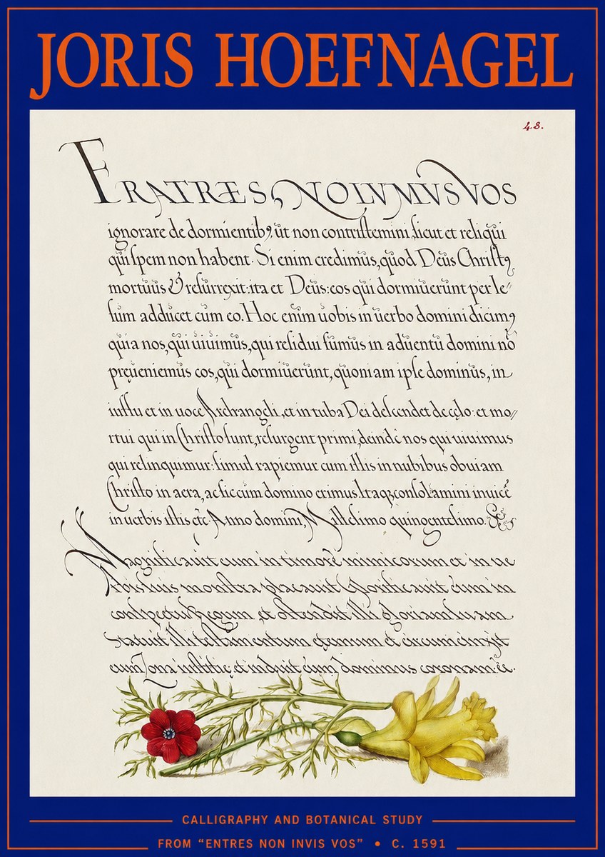 Joris Hoefnagel Calligraphy and Botanical Study I No3 - Poster