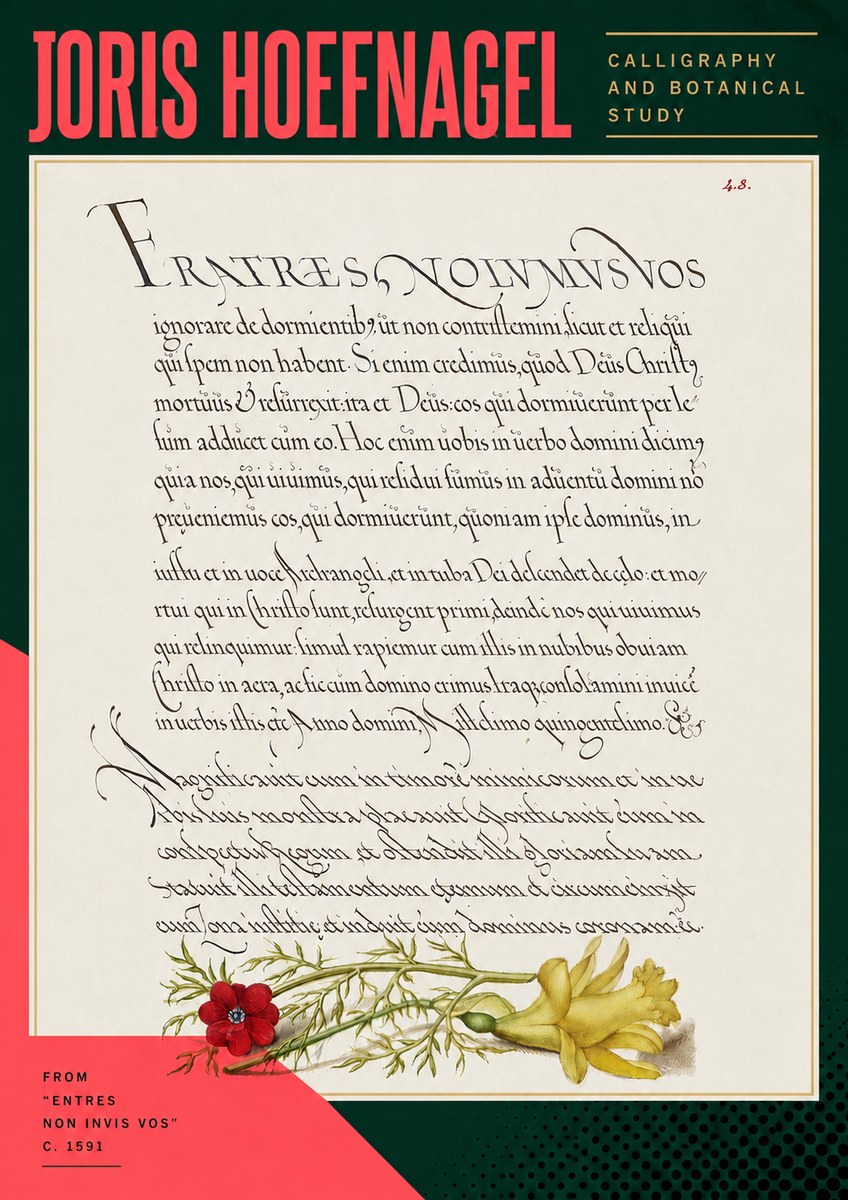 Joris Hoefnagel Calligraphy and Botanical Study I No5 - Poster