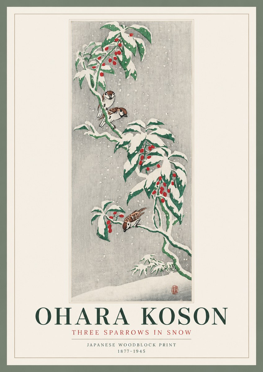 Ohara Koson Three Sparrows in Snow No2 - Poster