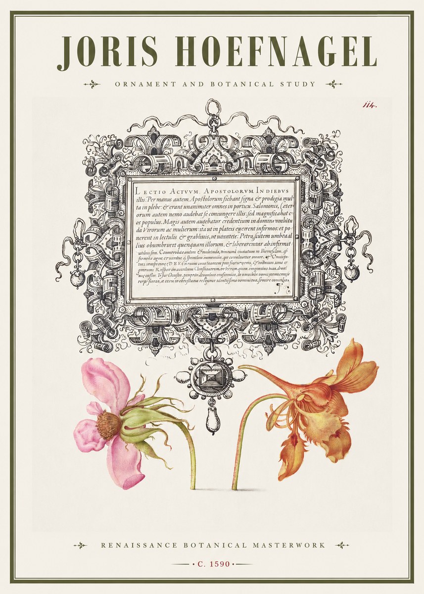 Joris Hoefnagel Ornament and Botanical Study No1 - Poster