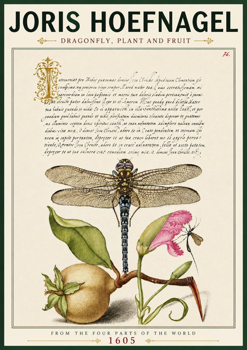 Joris Hoefnagel Dragonfly, Plant and Fruit No6 - Poster