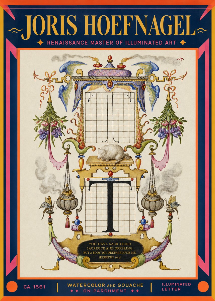 Joris Hoefnagel Letter T with Biblical Verse No2 - Poster