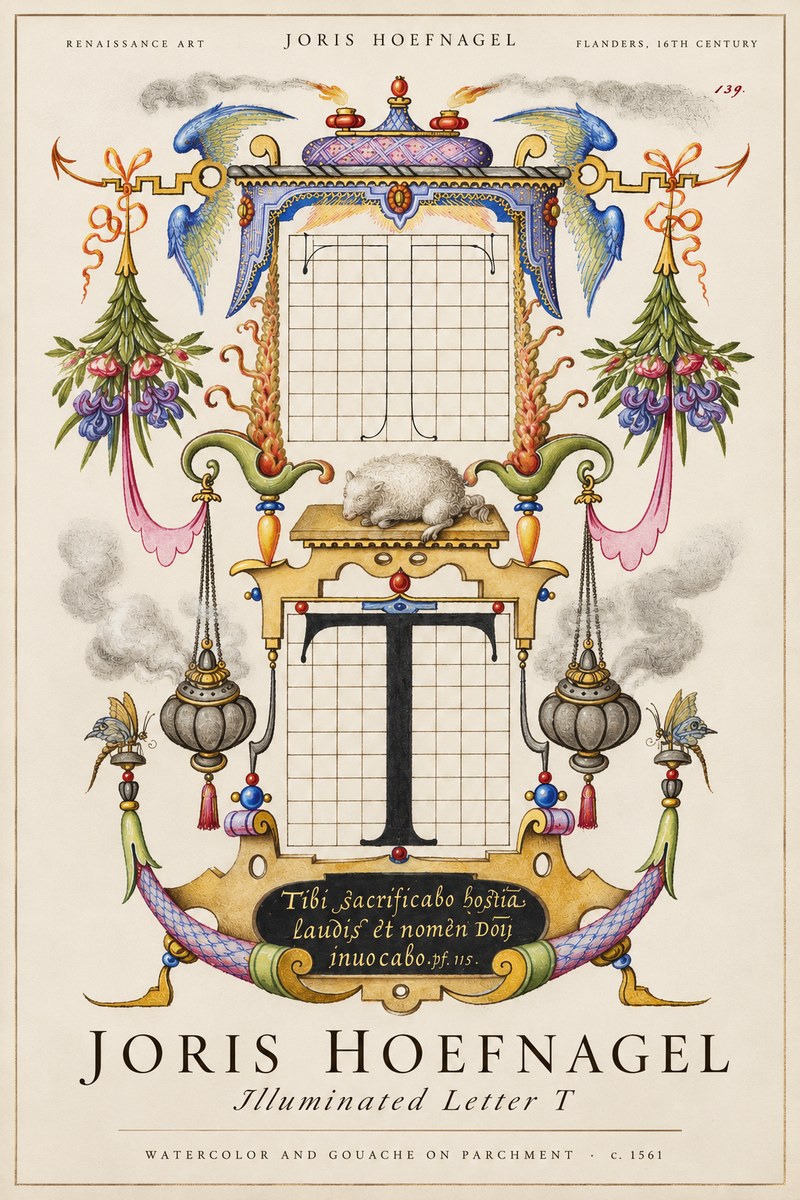 Joris Hoefnagel Letter T with Biblical Verse No3 - Poster