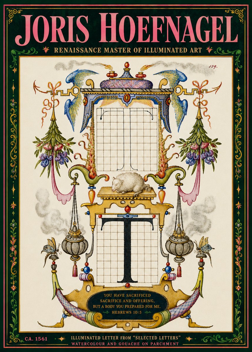 Joris Hoefnagel Letter T with Biblical Verse No6 - Poster