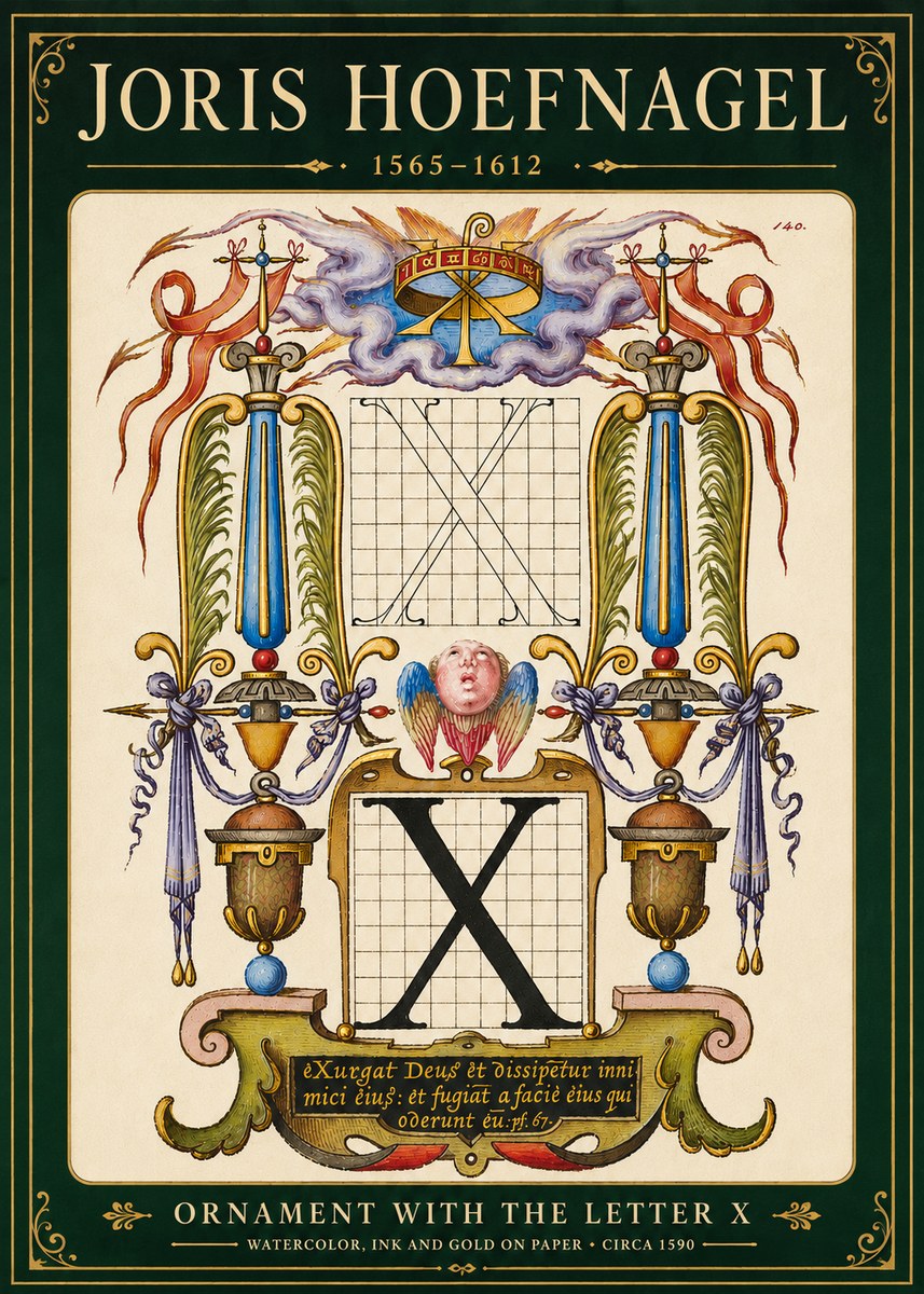 Joris Hoefnagel Ornament with the Letter X No6 - Poster